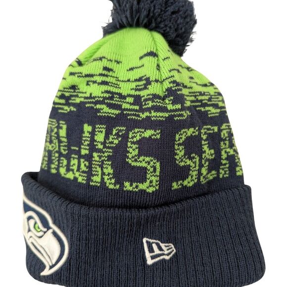 Seattle Seahawks New Era NFL Pom Pom Knit‎ Fleece Lined Beanie Hat One Size - Picture 3 of 10